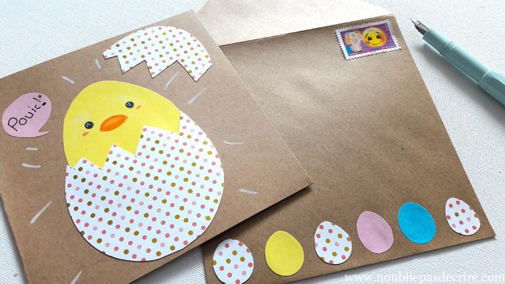 Carte et enveloppe poussin tuto pour Pâques ou le printemps